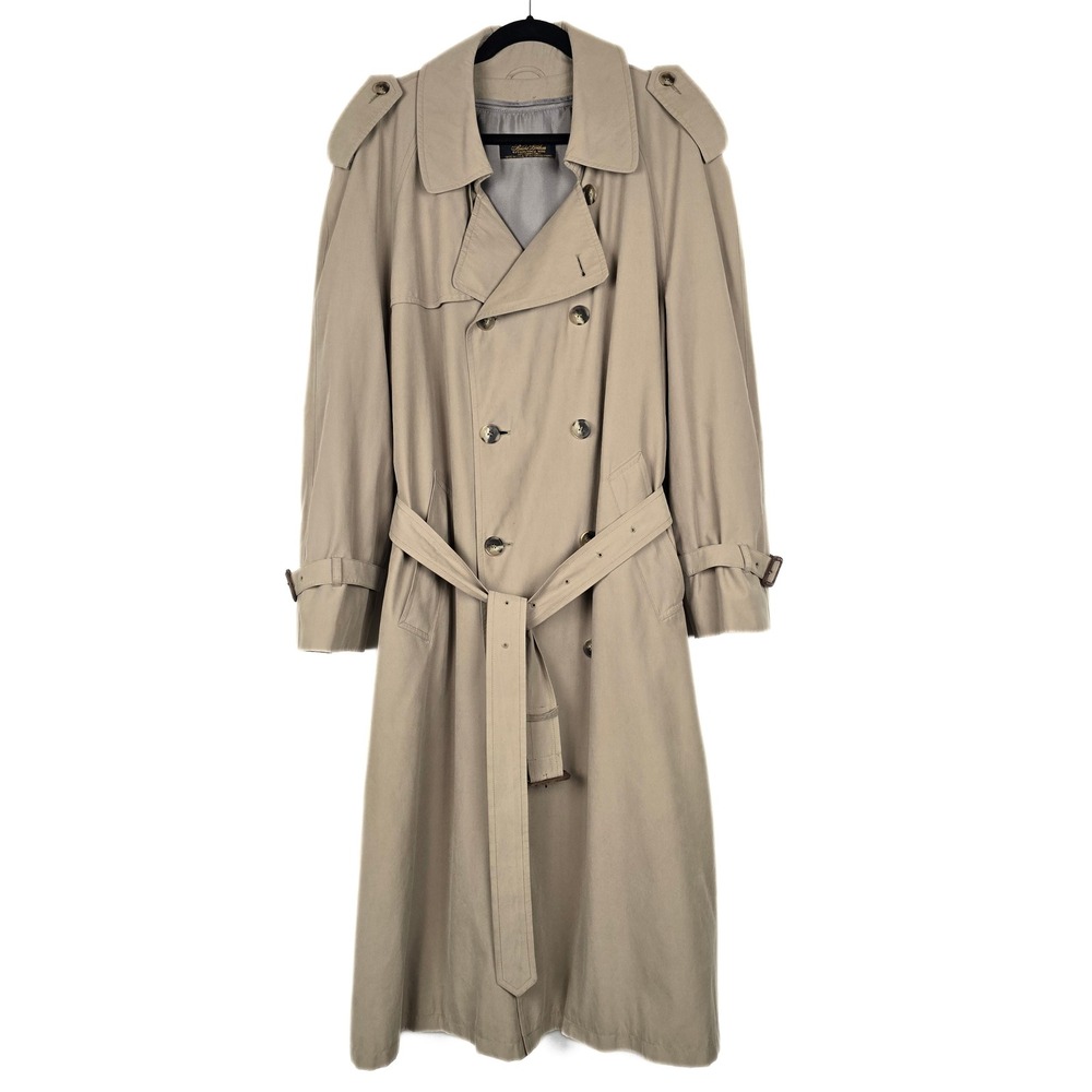 Brooks Brothers Men's Khaki Double Breasted Trench Coat Removable Liner 42R USA